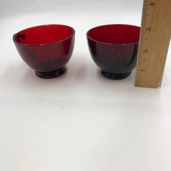 Vintage Set of 4 Ruby Red Glass Tea Cups and Saucers Set ARCOROC France - Picture 15 of 17